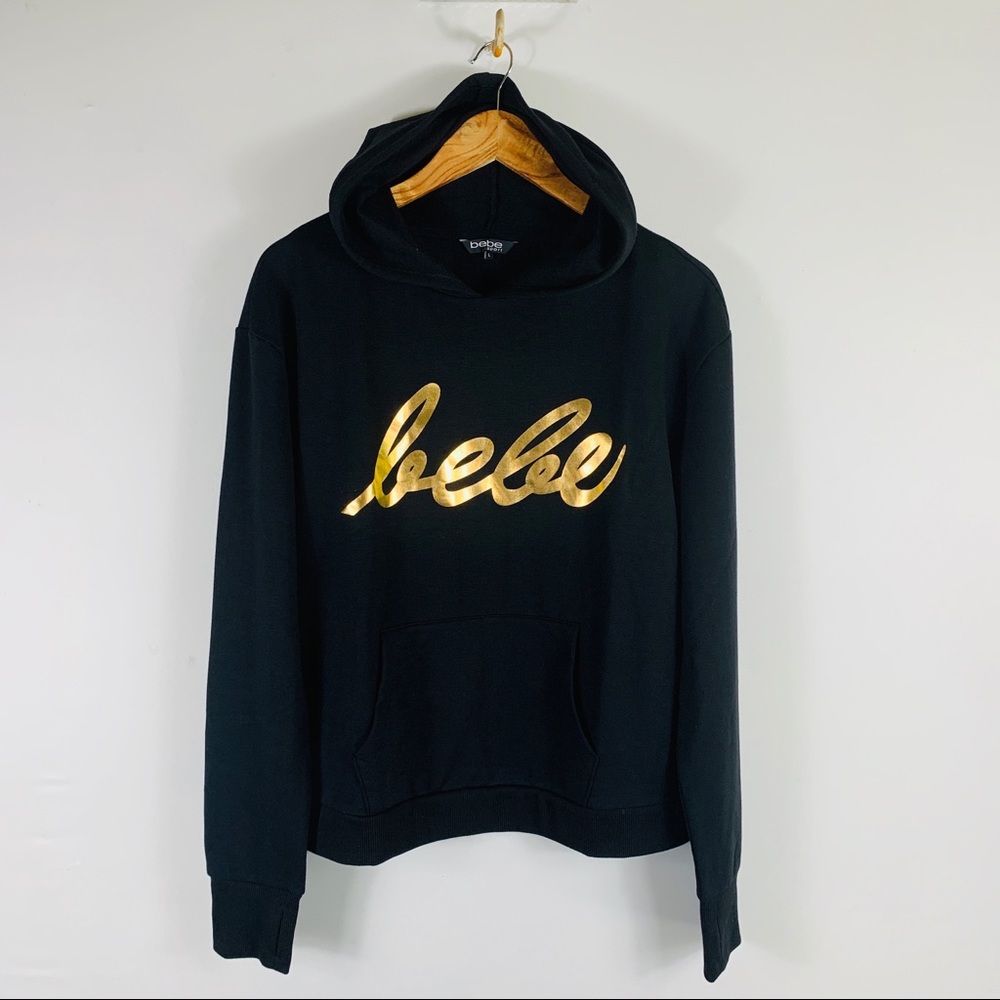 bebe Sport Black & Gold Pullover Hoodie sz L NEW